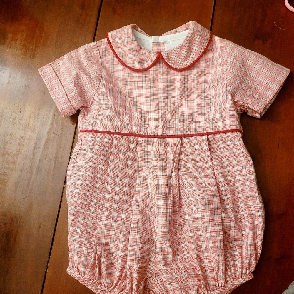 Pink Plaid Baby One-Piece Romper with Peter Pan Collar